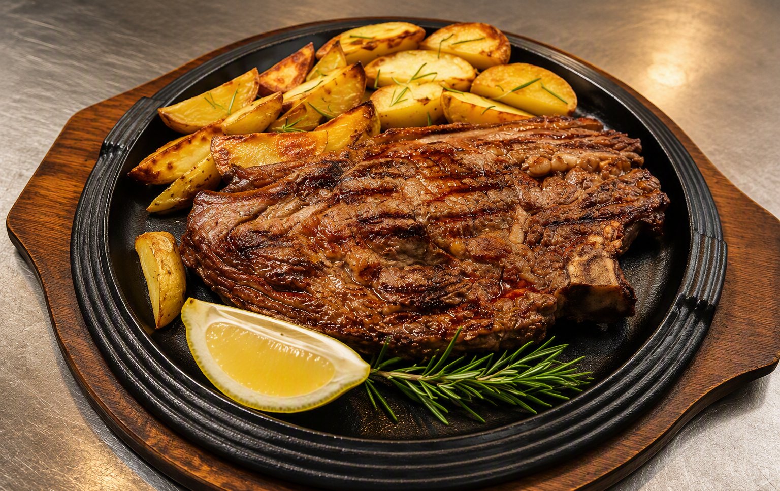 Tagliata alla griglia con patate arrosto